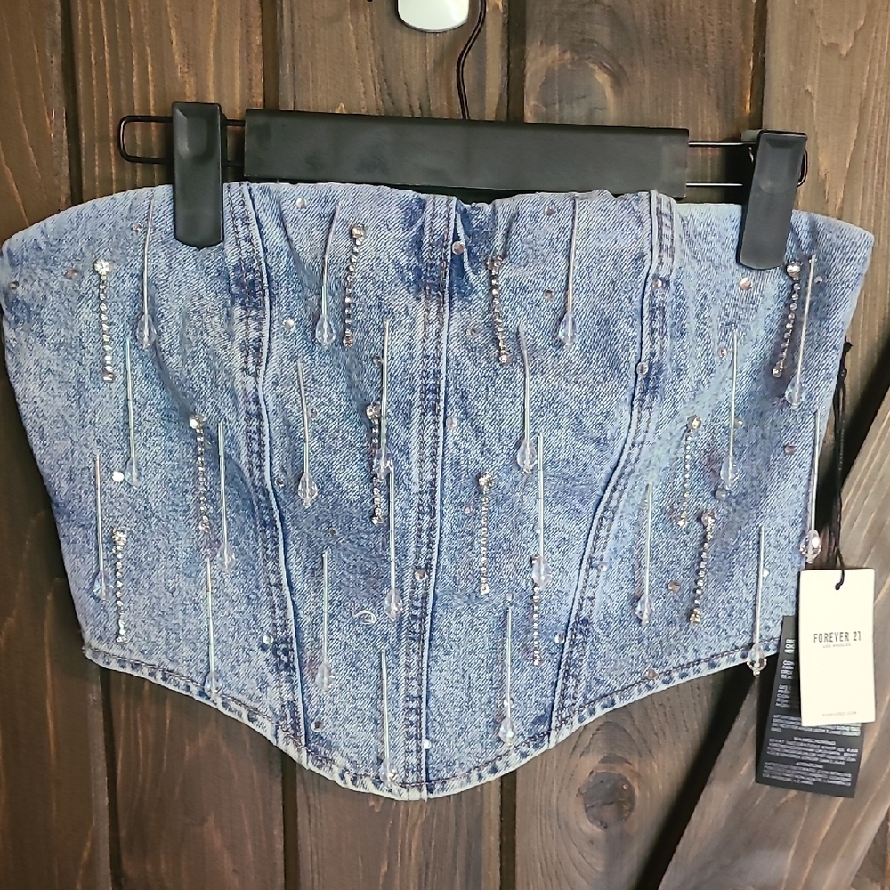 Embellished Denim Corset Top